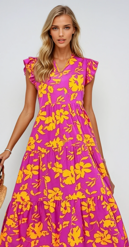 Bella | Women's Ruffle Floral Summer Dress | Maxi